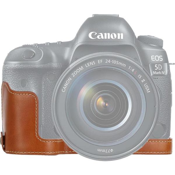 1/4 inch draad PU lederen camera half behuizing basis voor Canon EOS 5D Mark IV / 5D Mark III (bruin)