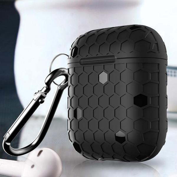 By Qubix - AirPods 1/2 hoesje Hexagon TPU soft serie - zwart - AirPods hoesjes