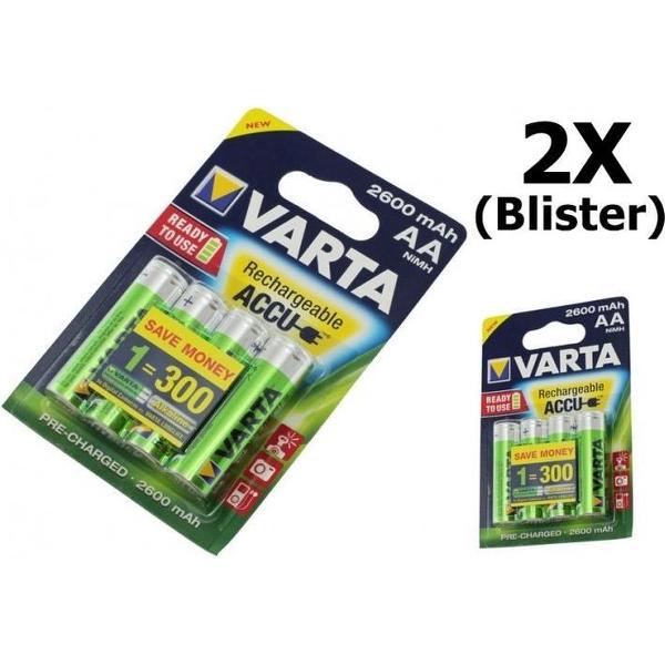 8 Stuks (2 Blisters a 4 st) Varta AA Oplaadbare Batterijen 2600 MAH