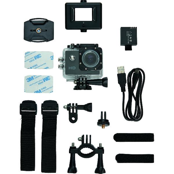 Action camera inclusief 11 accessoires, zwart/zwart