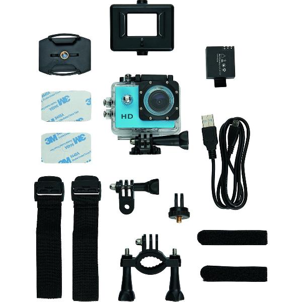 Action camera inclusief 11 accessoires, blauw/zwart