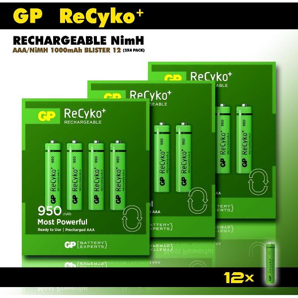 GP AAA oplaadbare batterijen - 1000 mAh - 12 stuks