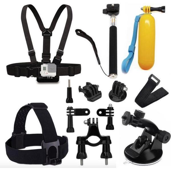 YONO GoPro Accessoires Set 13 in 1 - Chest Mount - Stick - Suction Cup - Head Strap - Drijvend Handvat