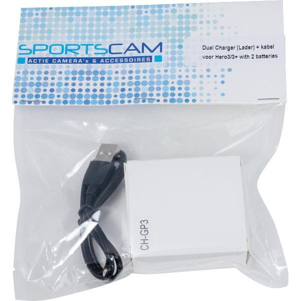 SportsCam Dual Charger (Lader) + kabel voor Hero3/3+ Met 2 batterijen