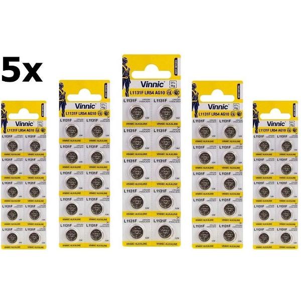 50 Stuks (5 Blister a 10st) Vinnic AG10 G10 LR1130 LR54 1.5V knoopcel batterij