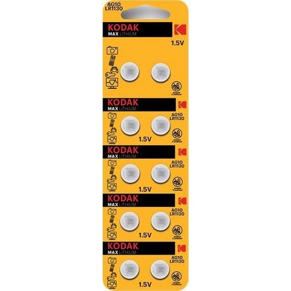Kodak Max Lithium G10 / LR54 / 189 / AG10 knoopcel batterij - 10 Stuks