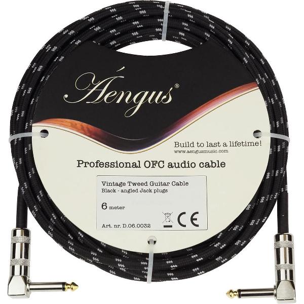 Áengus Black Tweed Gitaarkabel - instrumentkabel 6 meter - 6.35mm mono jack plug haaks/haaks - zwart