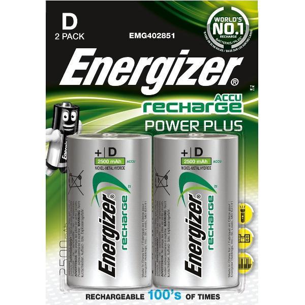 Energizer 2500 mAh herlaadbare batterij Power Plus D - blister van 2 stuks