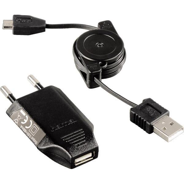 Hama Travel USB set, 230V usb lader + rollup micro usb