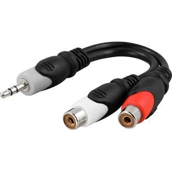 Deltaco AA-6 3,5 mm 2 x RCA ho Zwart, Grijs, Rood kabeladapter/verloopstukje