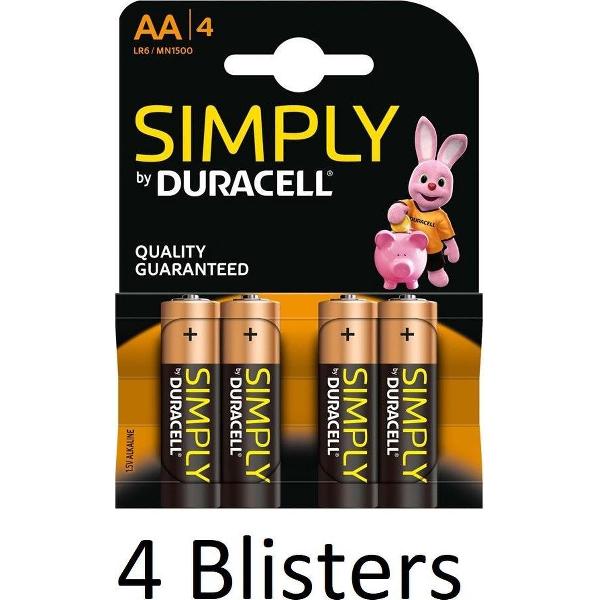 16 Stuks (4 Blisters a 4 st) Duracell AA SIMPLY Batterijen