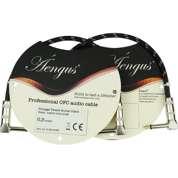 2 stuks Áengus Black Tweed patchkabel - 6.35mm mono jack plug haaks/haaks - 30 cm