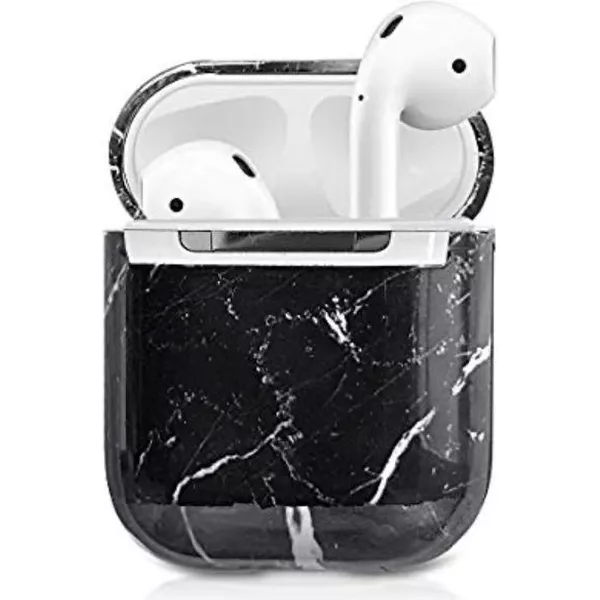 Airpods Marmer Case Cover - Beschermhoes - Zwart - Bescherm Etui Geschikt voor Apple Airpods 1/2