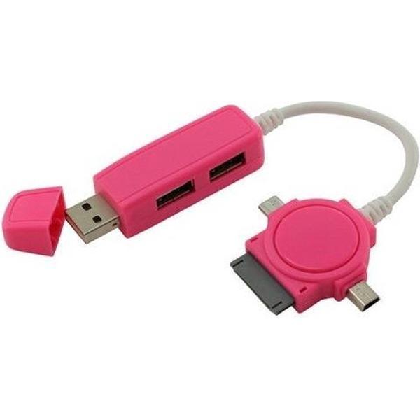 Roze Duo USB Hub met Micro USB Mini USB Dock