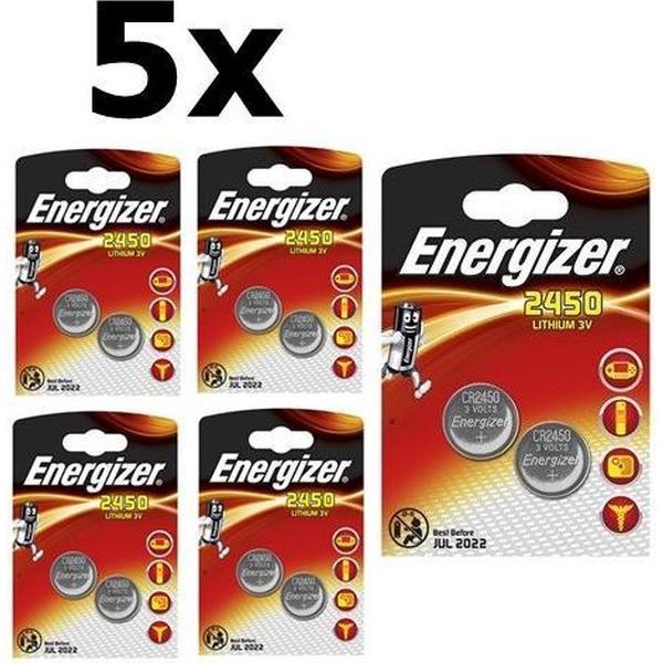 10 Stuks (5 Blister a 2st) Energizer CR2450 3v lithium knoopcelbatterij