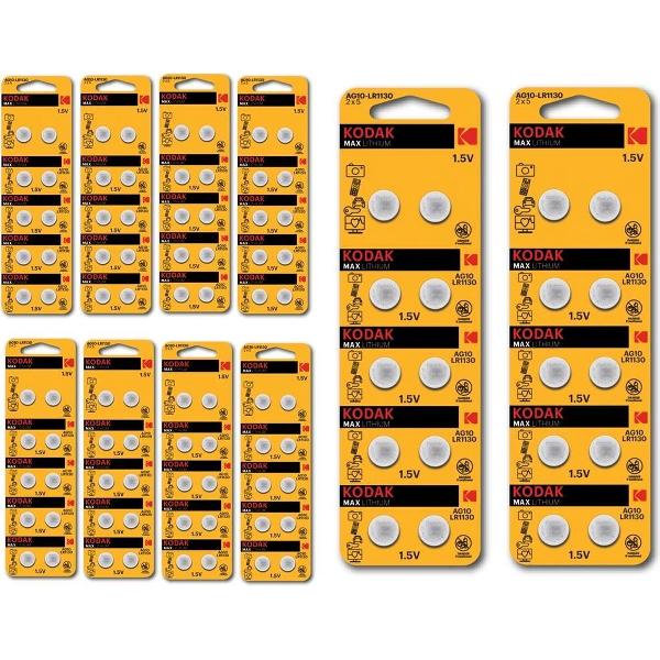 Kodak Max Lithium G10 / LR54 / 189 / AG10 knoopcel batterij - 100 Stuks (10 Blisters a 10St)