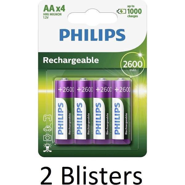 8 Stuks (2 Blisters a 4 st) Philips AA Oplaadbare batterijen