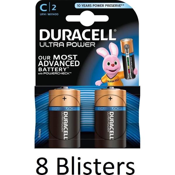 16 Stuks (8 Blisters a 2 st) Duracell Ultra Power C Batterijen - Alkaline