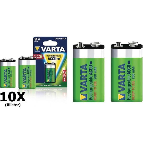 10 Stuks - Varta Oplaadbare Batterij 9V E-Block 200mAh