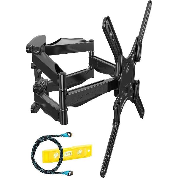 Invision® TV Beugel X-design met dubbele arm | Geschikt voor 26-55 Inch tot 40 kg | Draai- en kantelbaar | Muurbeugel steun ophang arm | Geschikt voor elk merk | Grote draaihoek | Monitor stand | Inclusief HDMI-kabel