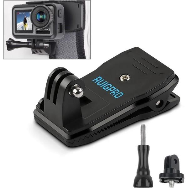 RUIGPRO 360 graden rotatie rugzak Rec-Mounts Clip Clamp Mount met schroef voor GoPro HERO9 Black / HERO8 Black / 7/6/5/5 sessie / 4 sessie / 4/3 + / 3/2/1, DJI Osmo Action, Xiaoyi en Andere actiecamera's (zwart)