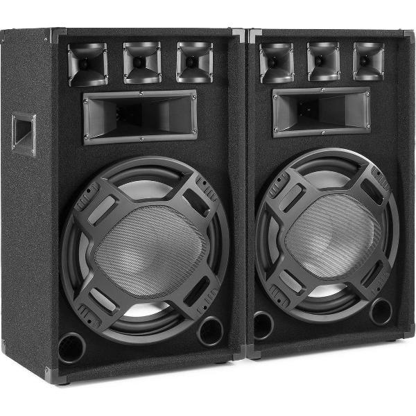 Speakerset - Set van 2 Fenton BS15 speakers met 15 woofer, ritmische disco LED's en 800W max. per speaker - Zwart