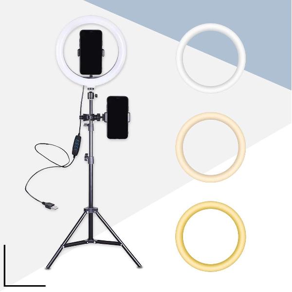 Picca ringlamp set 10 inch – fotostudio - Tiktok lamp - ringlicht– make-uplicht – instagram - met camerastatief - tot 160 cm hoog