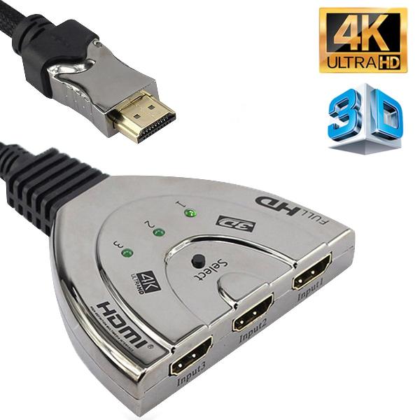 Universele HDMI switch 4K ultra hd en 1080p full hd - 3 poorts HDMI-kabels switch - HDMI verdeler / adapter / matrix / hub - Switch / Splitter 1, 2 en 3 poorts schakelaar