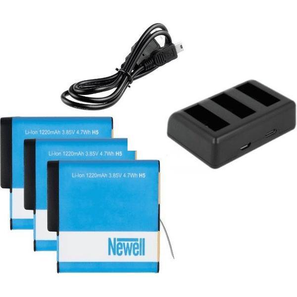 3x Accu + XL Oplader Newell Triple Battery Charger Pack USB-C voor GoPro HERO8