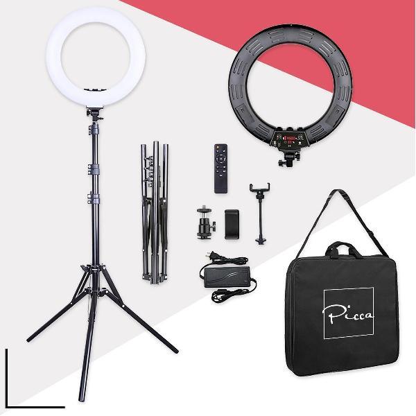 Picca ringlamp set 18 inch – fotostudio - Tiktok lamp - ringlicht– make-uplicht – instagram - met camerastatief - tot 190