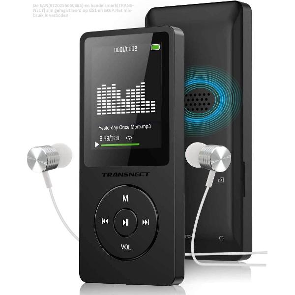 MP3 Speler - met Bluetooth - met FM radio en Spraakrecorder - 8GB Geheugen- Ondersteuning tot 128 GB - Oordopjes Inclusief - Zwart