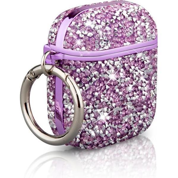 Casies Crystal AirPods case - Luxe glitter hoesje - AirPods 1 & 2 - Shockproof - Paars