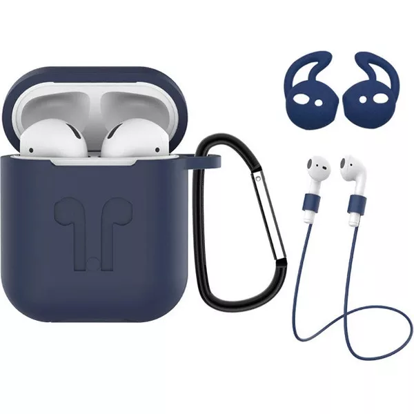 Hoesje voor Apple AirPods 1 Hoes 3-in-1 Siliconen Cover - Donker Blauw