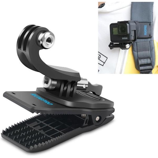 RUIGPRO 360 graden rotatie J-type rugzak Rec-Mounts Clip Clamp Mount met schroef voor GoPro HERO9 Black / HERO8 Black / HERO7 / 6/5, DJI Osmo Action, Xiaoyi en andere actiecamera's
