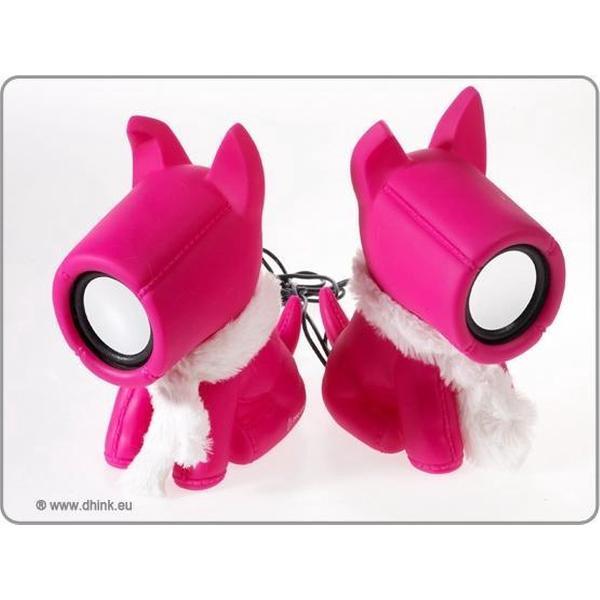 Speaker luidsprekers MP3 smartphone PC computer - op USB of AA batterijen - Roze Hondjes design