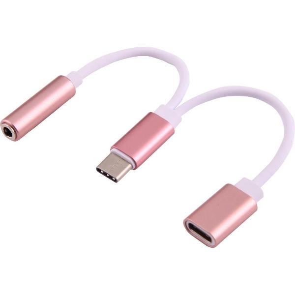 USB-C / Type C Male naar 3,5 mm Female & Type-C Female Audio Adapter, voor Galaxy S8 & S8 + / LG G6 / Huawei P10 & P10 Plus / Xiaomi Mi6 & Max 2 en andere smartphones (Rose Gold)