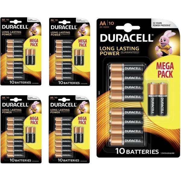 50 Stuks (5 Blisters a 10st) - Duracell MEGA Pack LR6 / AA / R6 / MN 1500 1.5V Alkaline batterij