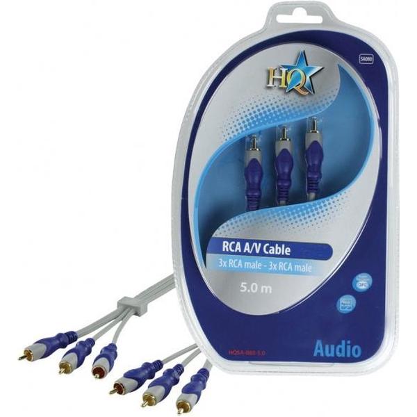 HQ 3x RCA/3x RCA, 5m component videokabel (YPbPr) 3 x RCA Blauw, Grijs