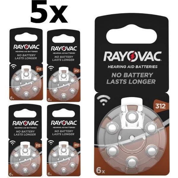 30 Stuks (5 Blister a 6st) Rayovac Acoustic HA312 / 312 / PR41 / ZL3 180mAh 1.4V gehoorapparaat batterij