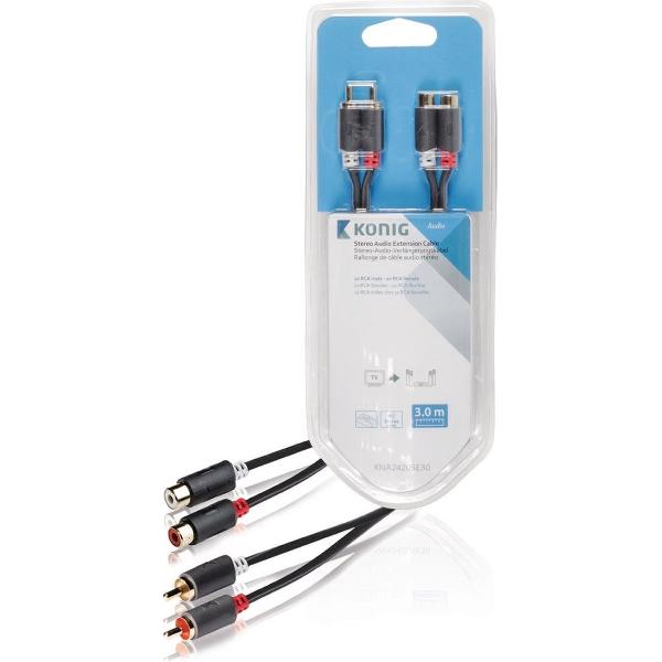 Stereo audio extension cable 2x RCA male - 2x female 3.00 m grey