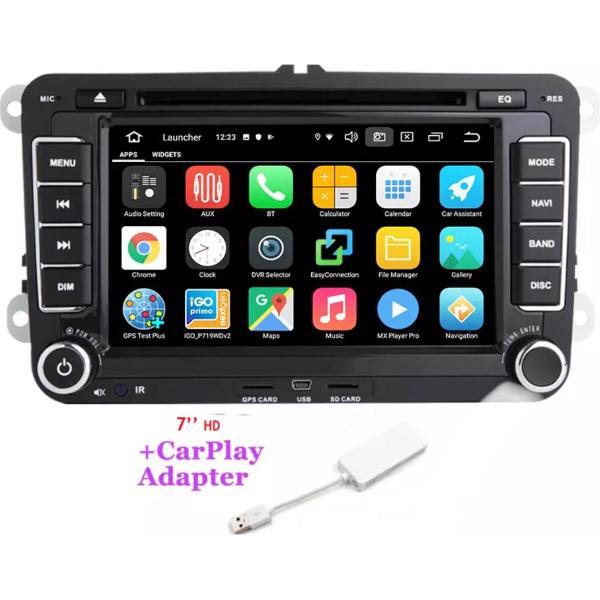 Volkswagen Seat Skoda Android 10 navigatie en multimediasysteem autoradio dvd speler bluetooth USB WiFi inclusief CarPlay dongle 2+32GB