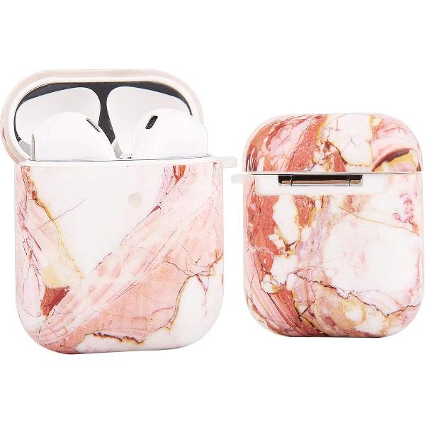 YPCd® Apple AirPods Hoesje - Roze - Marmer Hard Case