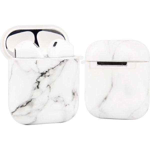 YPCd® Apple AirPods Hoesje - Wit - Marmer Hard Case