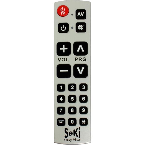 Universele afstandsbediening Seki Easy Plus met cijfer toetsen. Eenvoudig te bedienen. Ook voor Senioren / Slechtzienden Zilver