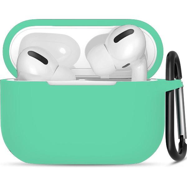 Apple Airpods Pro ultra dunne siliconen cover - Hoesje - extra dunne Apple Airpods siliconen cover met sleutelhanger - Mintgroen