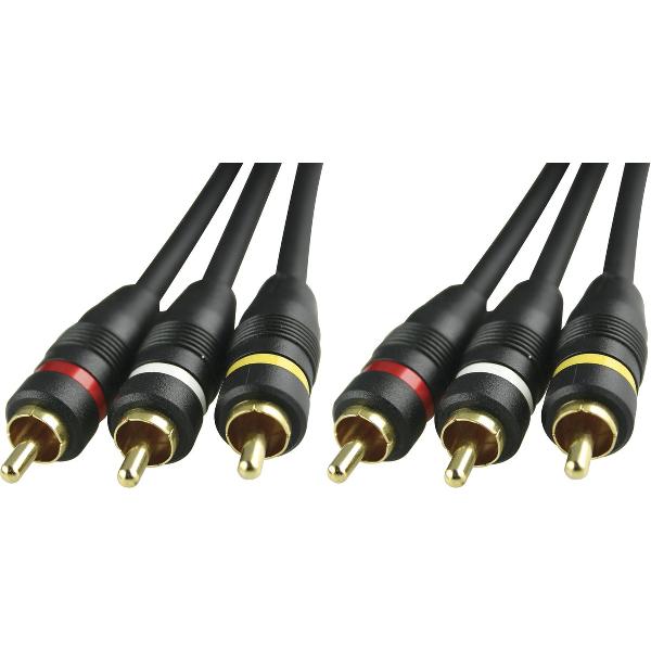 DELTACO MM-28A, Audio / video kabel 2x 3 RCA, verguld, zwart, 3m