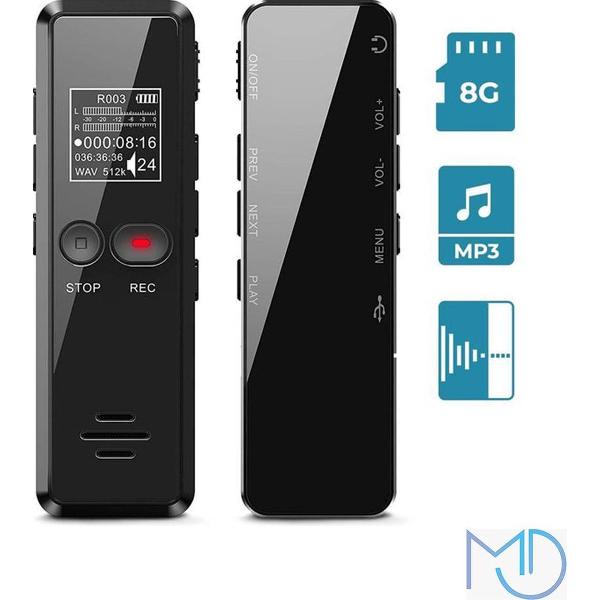 Digitale Voice Recorder Van MG - USB Oplaadbaar - 8GB Interne Opslag - Klein en Compact Mini Formaat - Audio in MP3 of WAV met Ruisonderdrukking - Draadloze Memo Recorder - Zwart
