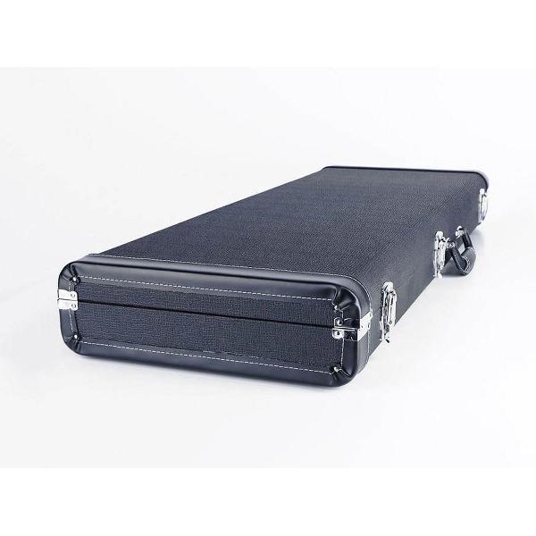 koffer voor elektrische gitaar, zwart tolex, nickel hardware, groen fluwelen interieur