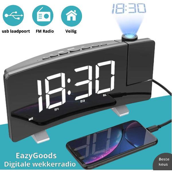 EazyGoods®️ - Digitale Wekkerradio met Projectie - Wekkerradio - Digitale wekker met Projectie - Projectie klok - Incl Adapter & Batterij