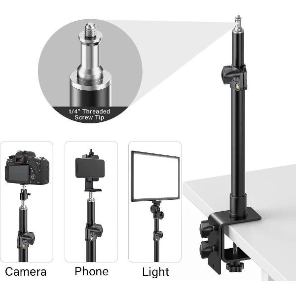 Desk mount stand met 1/4 schroef - smartphone - camera - led ring - video camera - dslr- webcam- ringlamp statief - bureau organizer - streaming statief -32,7 - 56 cm